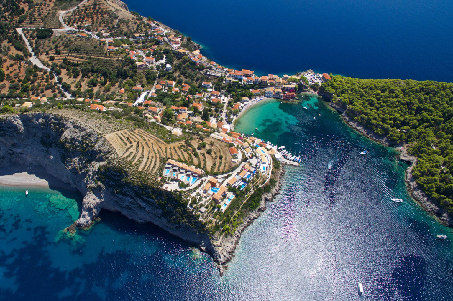 an image that shows the beauty of Assos Village and Castle Kefalonia.