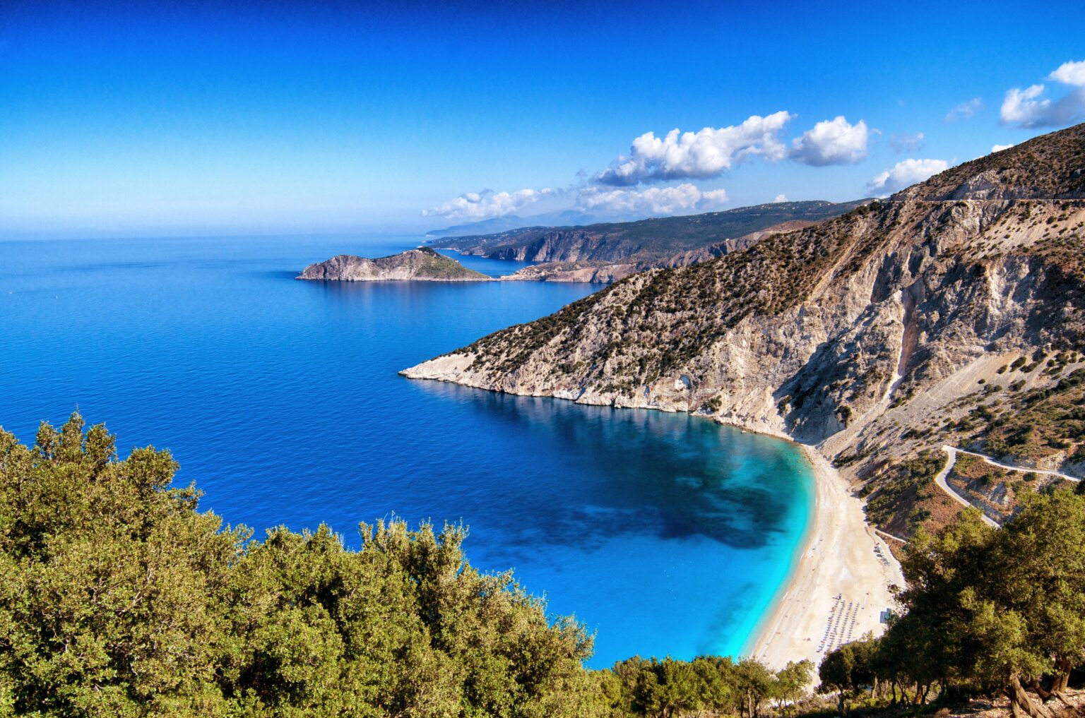 an image that shows the beauty of Myrtos Beach Kefalonia.
